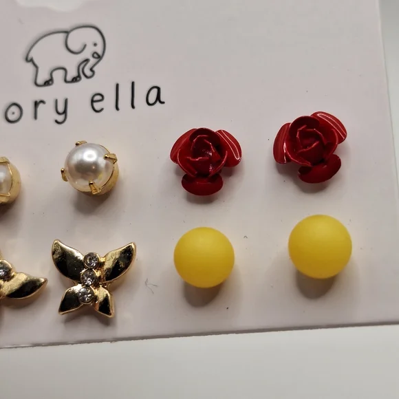 Ivory Ella Stud Earring Set | Mixed Color Flower Pearl Crystal Earrings | NWT - Picture 5 of 6